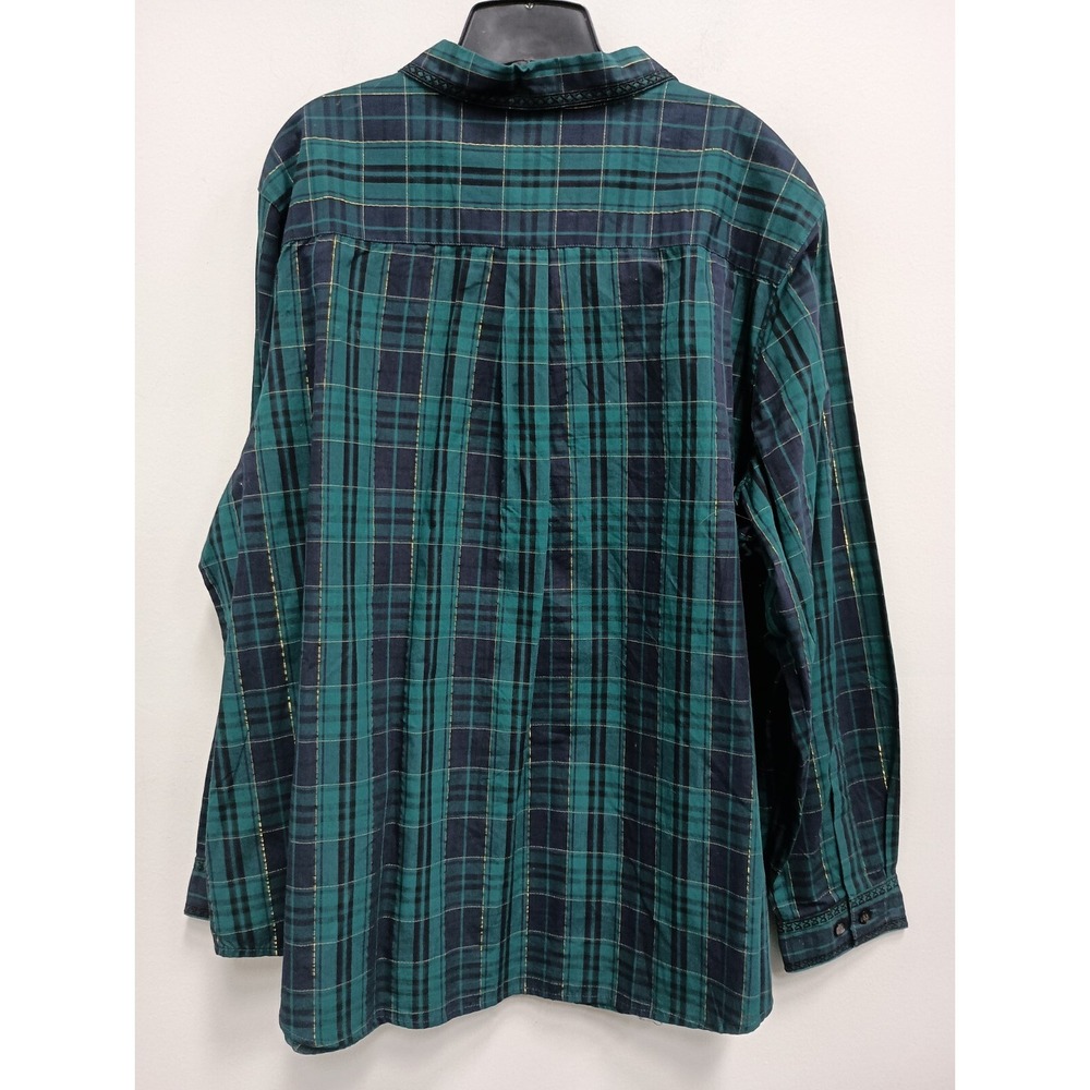 Vintage Classic Elements Womens Shirt Size 24/26 Green Plaid Embroidered Casual - Picture 8 of 9